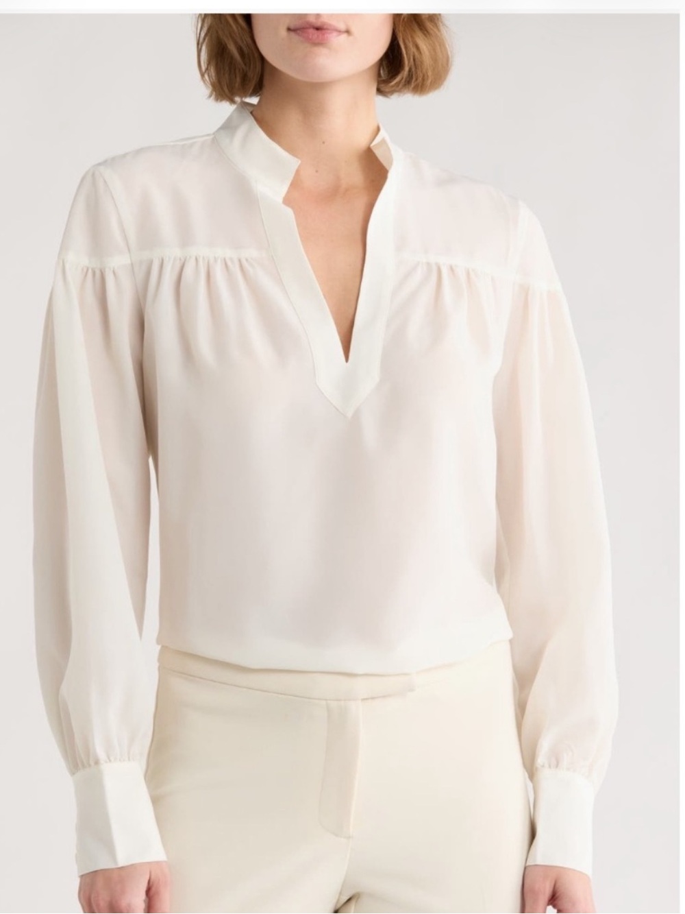 frame Women's Cream Split-Neck Blouse